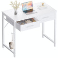 Pamray 32 Inch Small Computer Desk with 2 Drawers for Bedroom Study Writing Home Office Table for Small Spaces White