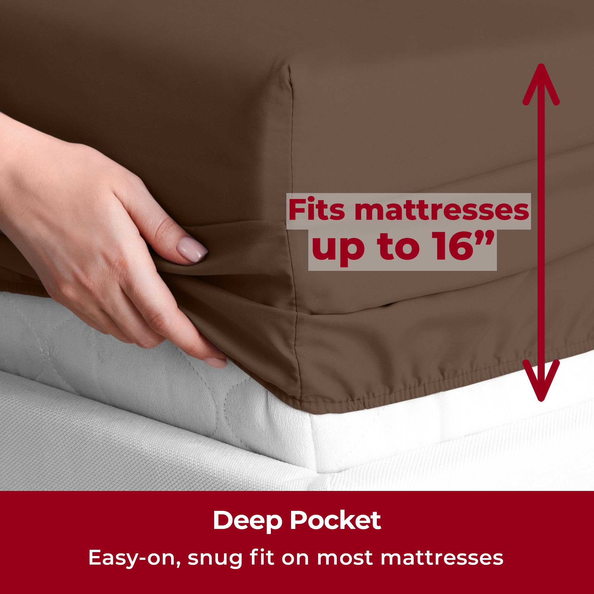 Mellanni Split King Sheet Set - 7-Piece Iconic Collection Bedding, (Including 4 Pillowcases), 16-Inch Deep Pocket, Easy Care, Extra Soft, Cooling Sheets, Brushed Microfiber - Brown