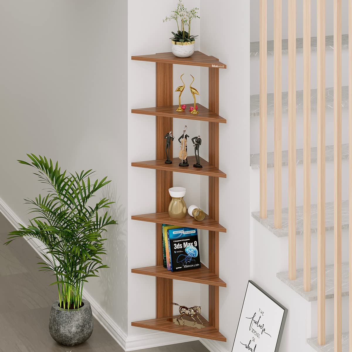 BLUEWUD Braine Engineered Wood Multipurpose Wall Decor Floating & Free Standing Shelf Display Rack Decorative Hall Dcor for Livi