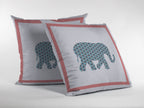 HomeRoots Blue and Pink On White 18â€ Blue Pink Elephant Boho Suede Throw Pillow