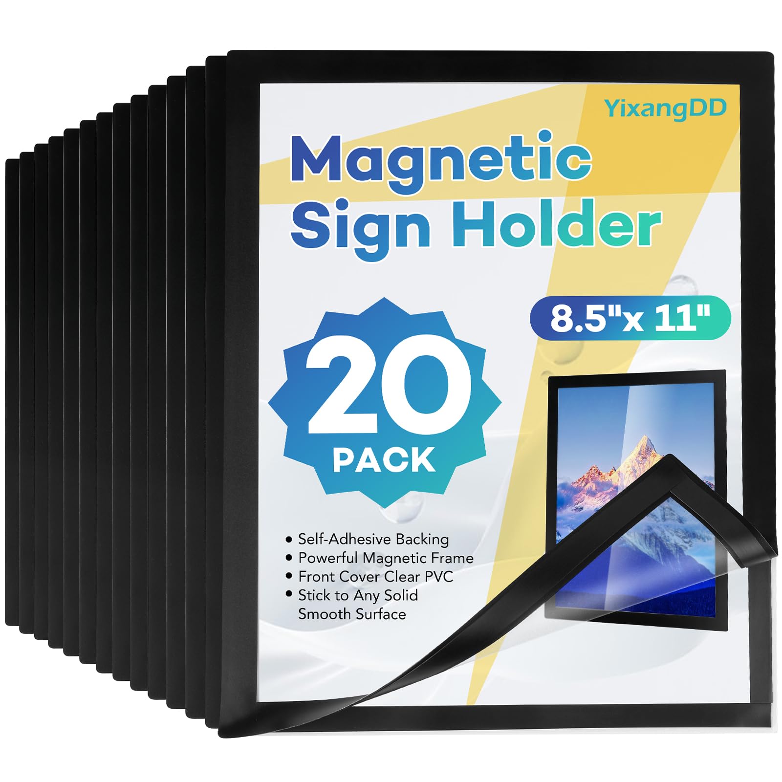 Yixangdd 20 Pack Magnetic Sign Holder 8.5 X 11,Self-Adhesive Magnetic Wall Mount Sign Holder , Magnetic Document Holder For Wall