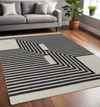 HomeRoots 514382 9 x 12 ft. Gray Ivory & Black Wool Abstract Hand Tufted Handmade Rectangle Area Rug