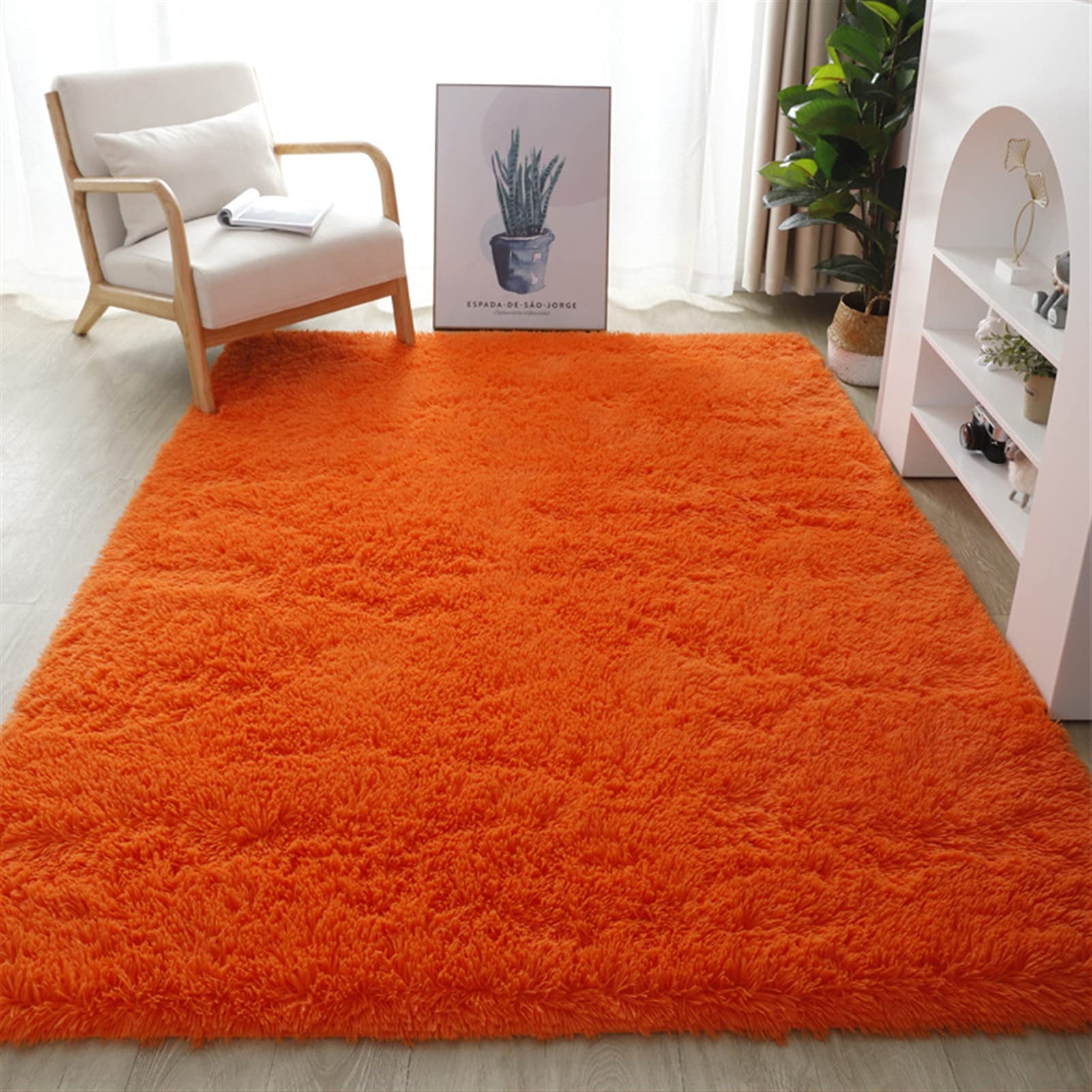 Lifup Soft Fluffy Rectangle Area Rug, Cozy Plush Shaggy Carpet for Living Room Bedroom Home D  cor Orange 5.2 x 6.6 Feet