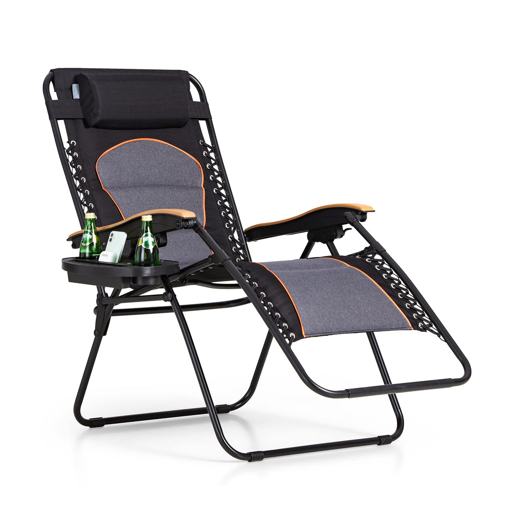 Phi Villa Oversize Xl Padded Zero Gravity Lounge Chair Wide Armrest Adjustable Recliner With Cup Holder, Support 400 Lbs (Black Red)