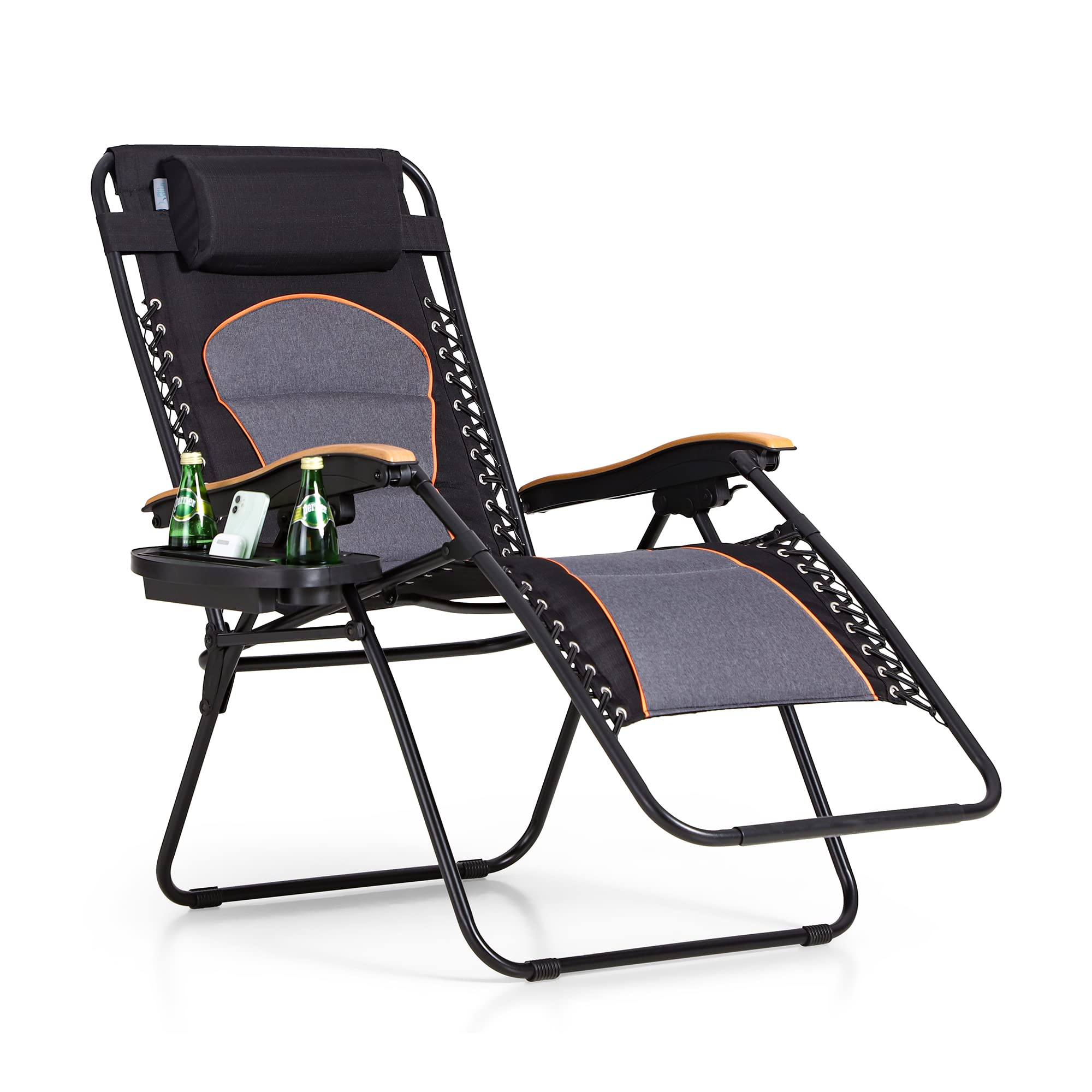 Phi Villa Oversize Xl Padded Zero Gravity Lounge Chair Wide Armrest Adjustable Recliner With Cup Holder, Support 400 Lbs (Black Red)
