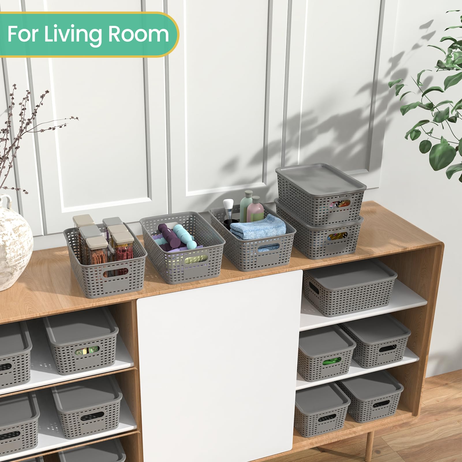 Plastic Storage Baskets With Lid-Plastic Storage Containers Stackable Storage Bins: Storage Baskets For Organizing Shelves Drawe