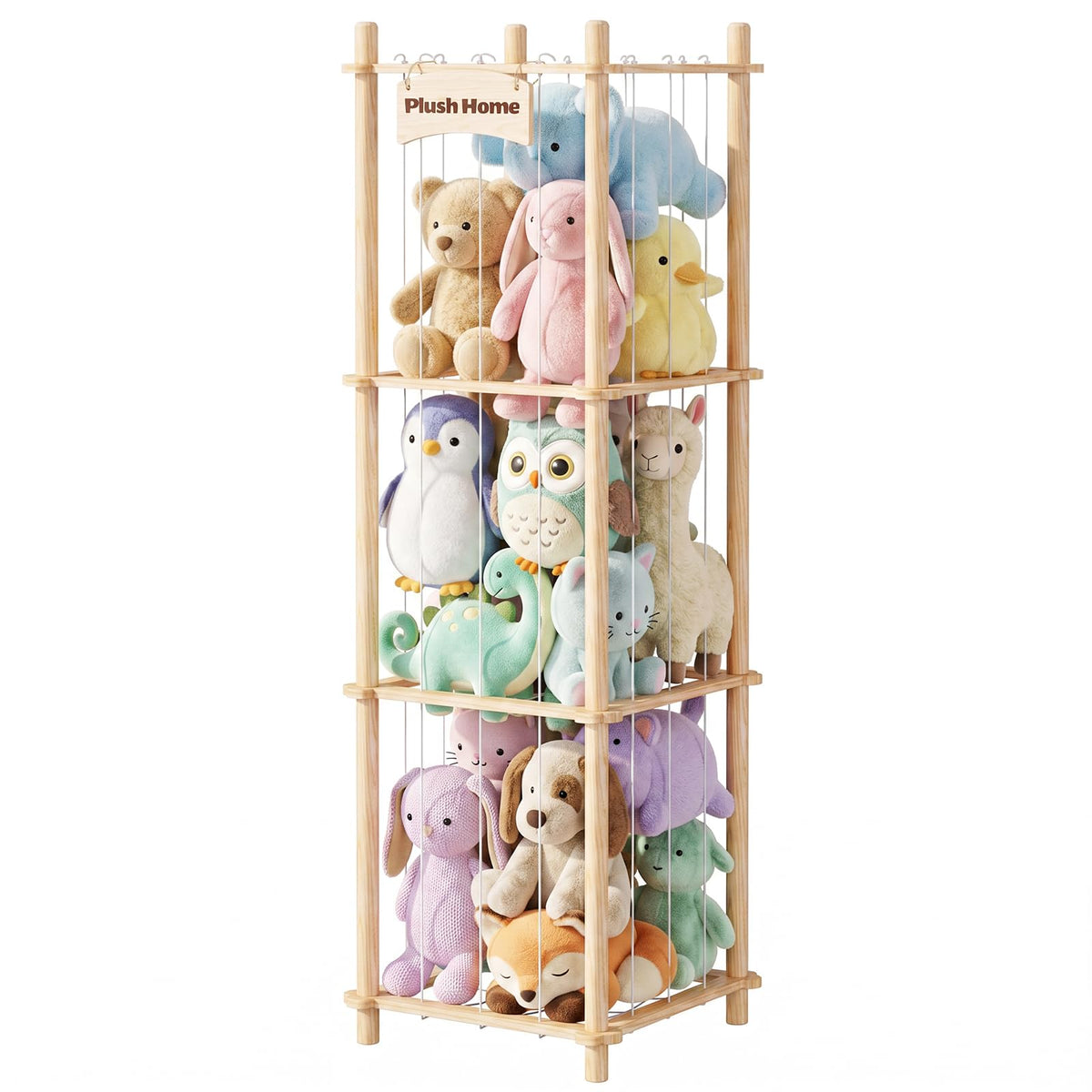 Stuffed Animal Storage Organizer, 3 Tier Wood Stuffy Storage, Natural