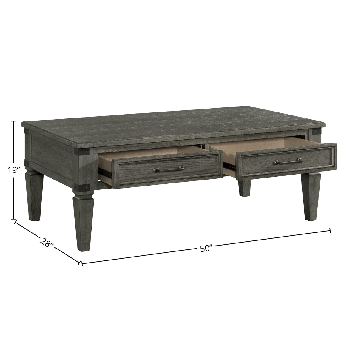 Intercon Foundry 50" Wide Coffee Table with 2 Drawers, Brushed Pewter