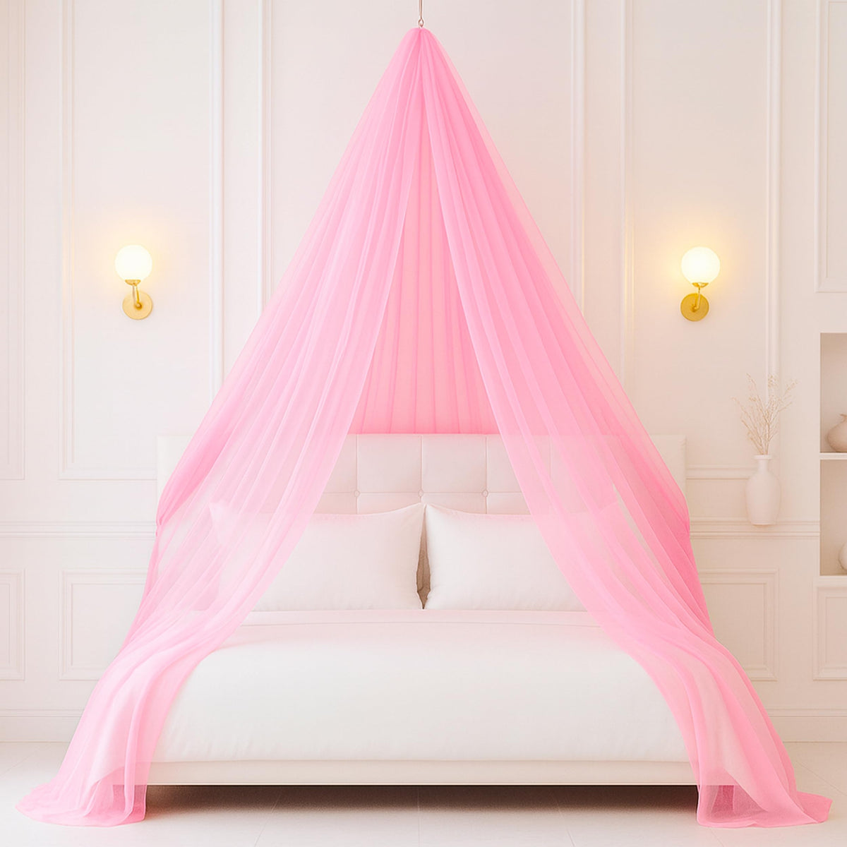 1iAM Baby Pink Decoration Net Combo Pack of 4 | 1pc 16x5ft Cabana Baby Pink Net, 2pcs Hooks & 1pc Ribbon For Home Decor, Birthda