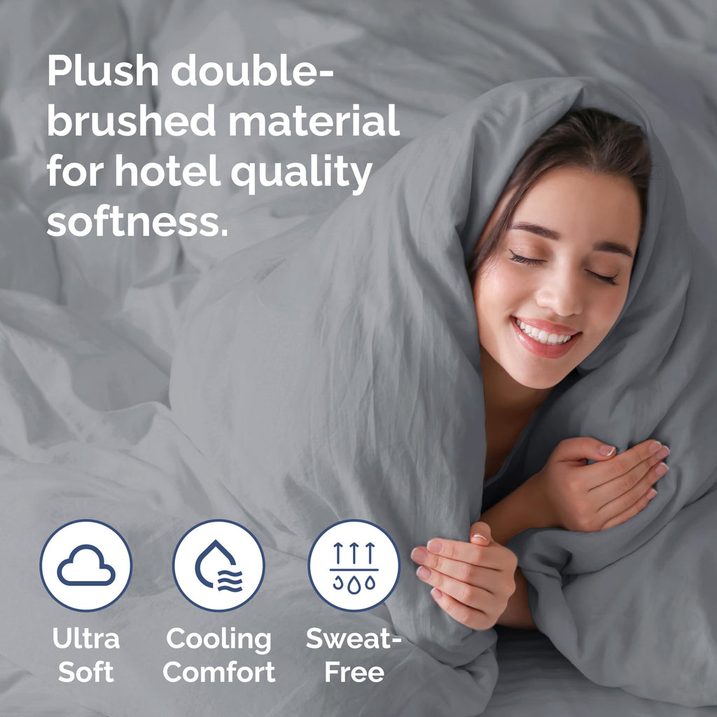 Duvet Cover Queen Size Set - Extra Soft Queen Size Duvet Cover 90 X 90 With 2 Pillow Shams - Hotel Luxury Easy Care And Fade Free W/ Zipper Closures & Ties - Comfy Breathable Bedding Set (Steel Blue)