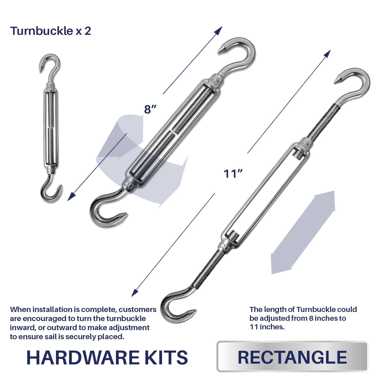 Windscreen4Less Sun Shade Sail Hardware Kit - 8 Inches - Super Heavy Duty - For Rectangle And Square Sun Shade Sail