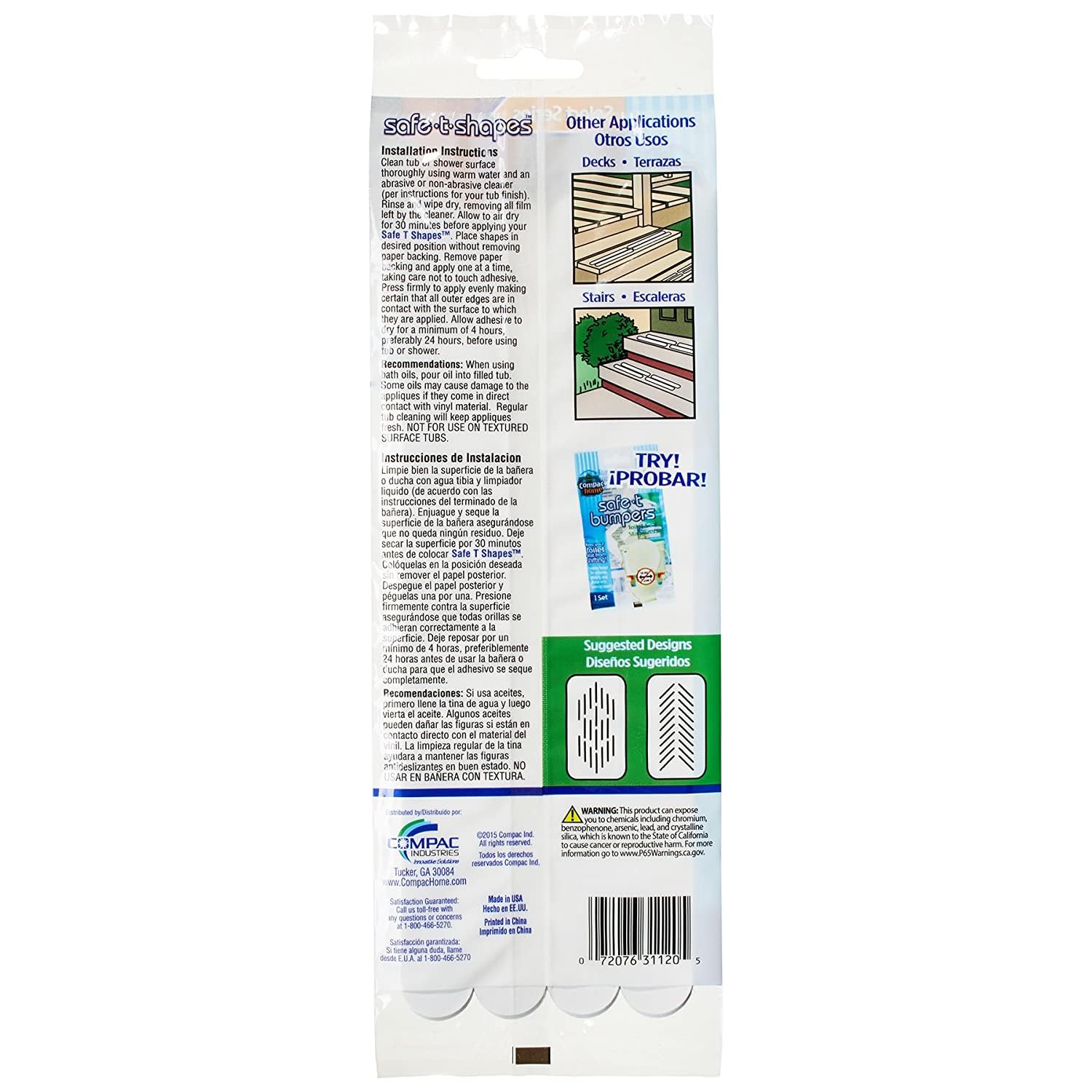 Compac Home Select Safe-T-Strips, Functional Bath Appliques For Tubs & Showers, Bath Stickers Non-Slip Keep Children, Elderly Sa