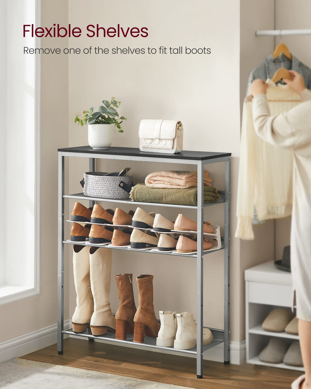 VASAGLE 5-Tier Shoe Rack Organizer - Adjustable, Charcoal Grey & Metallic Silver - Freestanding with Storage Shelves - Model ULBS038E22