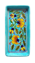Shiv Kripa Blue Pottery Ceramic Handmade Decorative Blue Pottery Ceramic Bathroom Tray (4X8 Inch Rectangular