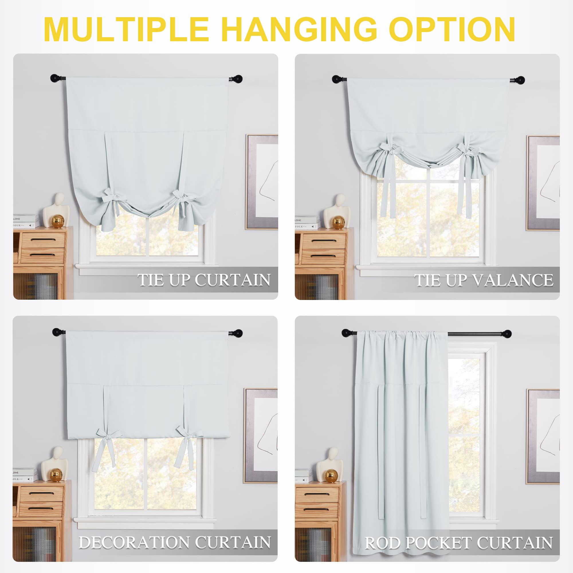 Nicetown Balloon Shades Window Treatment Valance - Room Darkening Curtains Tie Up Shade For Window/Nursery (Greyish White, Rod P