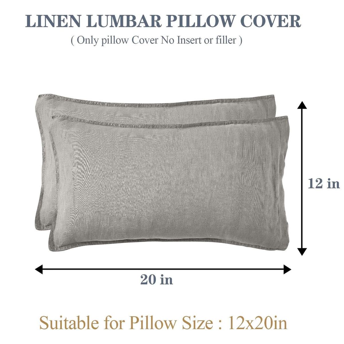 Simple&Opulence 100% Linen Lumbar Pillow Cover 12 X 20 Inches Set Of 2 Rectangular Decorative Throw Cushion Cover For Couch Sofa Bed Living Room Office Soft Breathable Farmhouse - Light Grey
