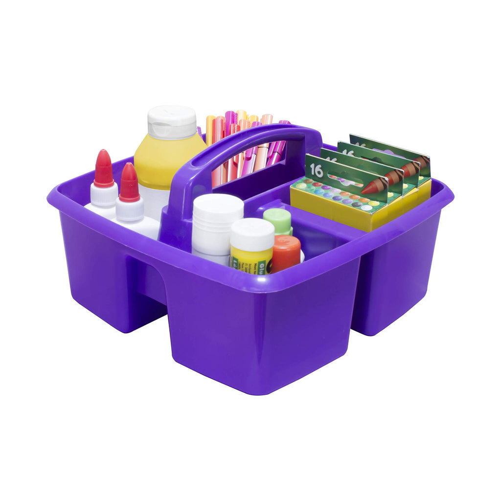 Storex 3-Compartment Small Caddy - Multipurpose Classroom Organizer With Handle, Purple, 5-Pack (00944U06C)