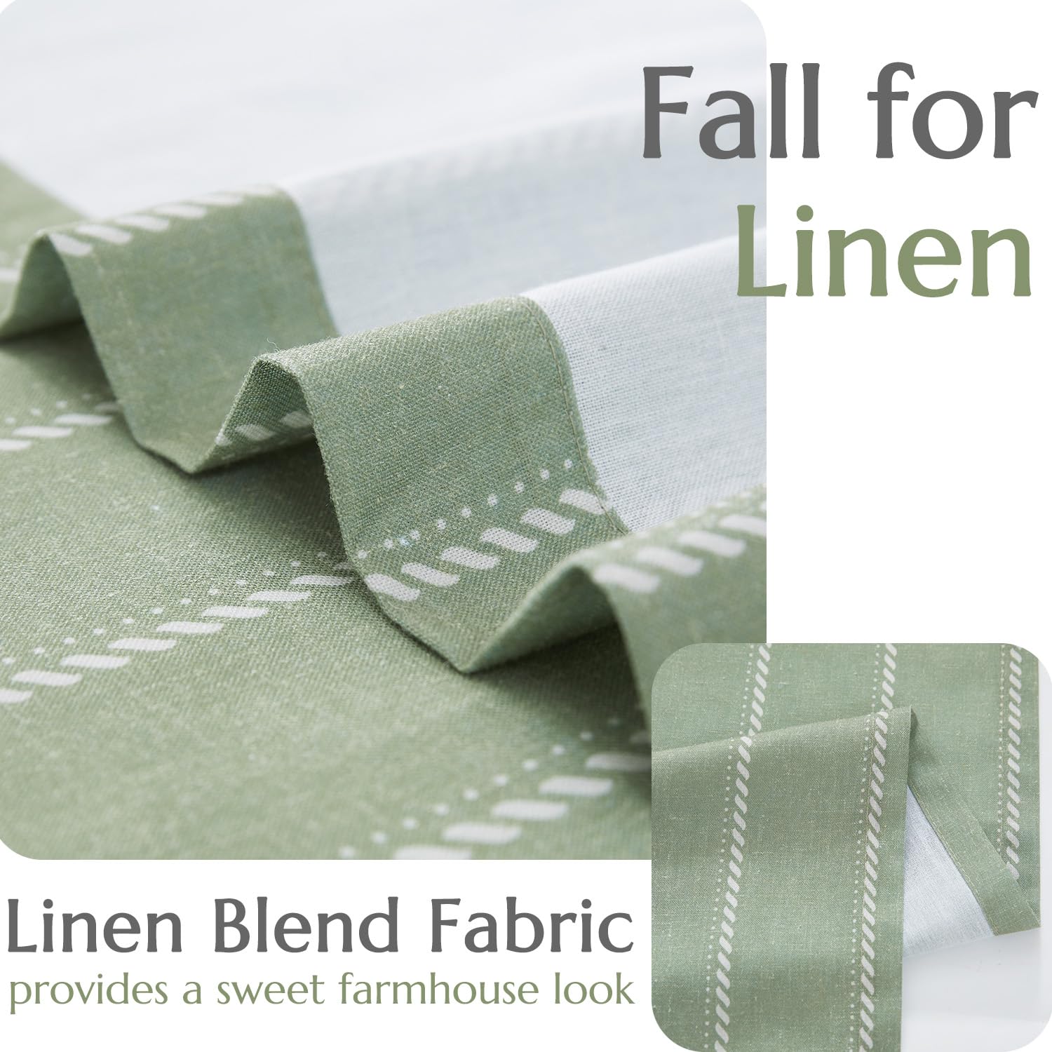 Jinchan Nautical Kitchen Curtains Striped Linen Curtains 36 Inches Farmhouse Tier Curtains Cafe Curtains For Living Room Bathroom Laundry Rv Rustic Half Window Curtains Light Filtering 2 Panels Green