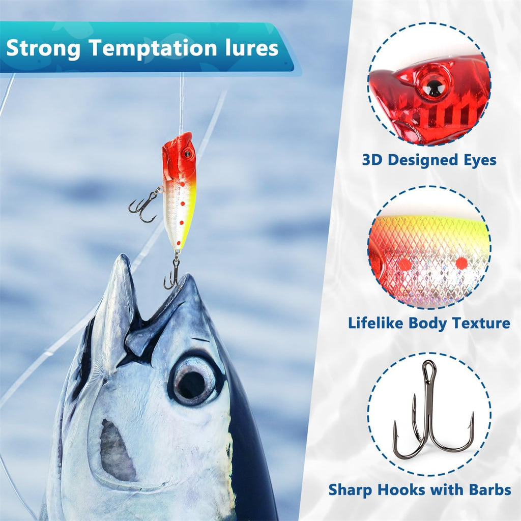MOVINPE Fishing Advent Calendar - 2024 Fishing Lure Gift Set for Men & Boys, 24 Topwater Lures, Plastic, Blue