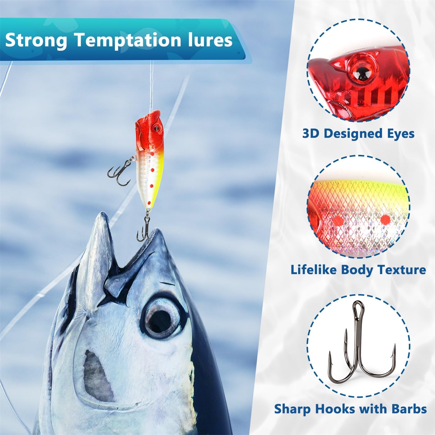 MOVINPE Fishing Advent Calendar - 2024 Fishing Lure Gift Set for Men & Boys, 24 Topwater Lures, Plastic, Blue