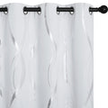Nicetown Greyish White Blackout Curtains For Bedroom, Microfiber Noise Reducing Thermal Insulated Wave Line Foil Print Design Bl