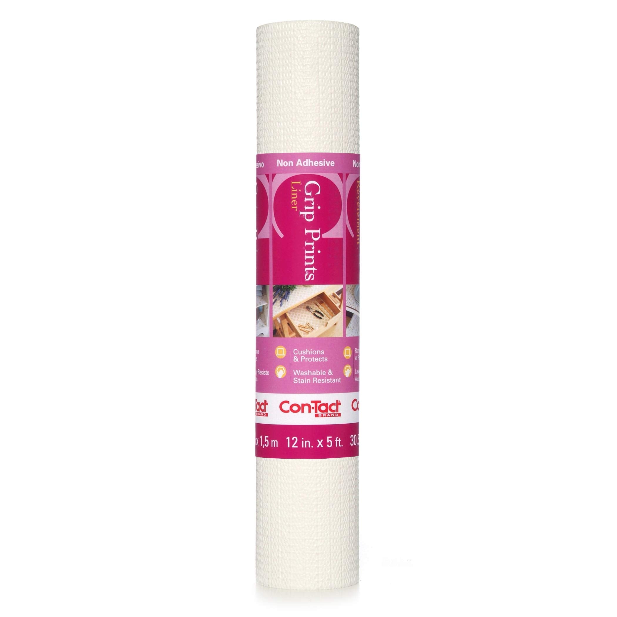 Con-Tact Brand Grip Prints Shelf Durable and NonAdhesive, Non-Slip Drawer and Cabinet Liner, 12 x 5, White, 6 Count