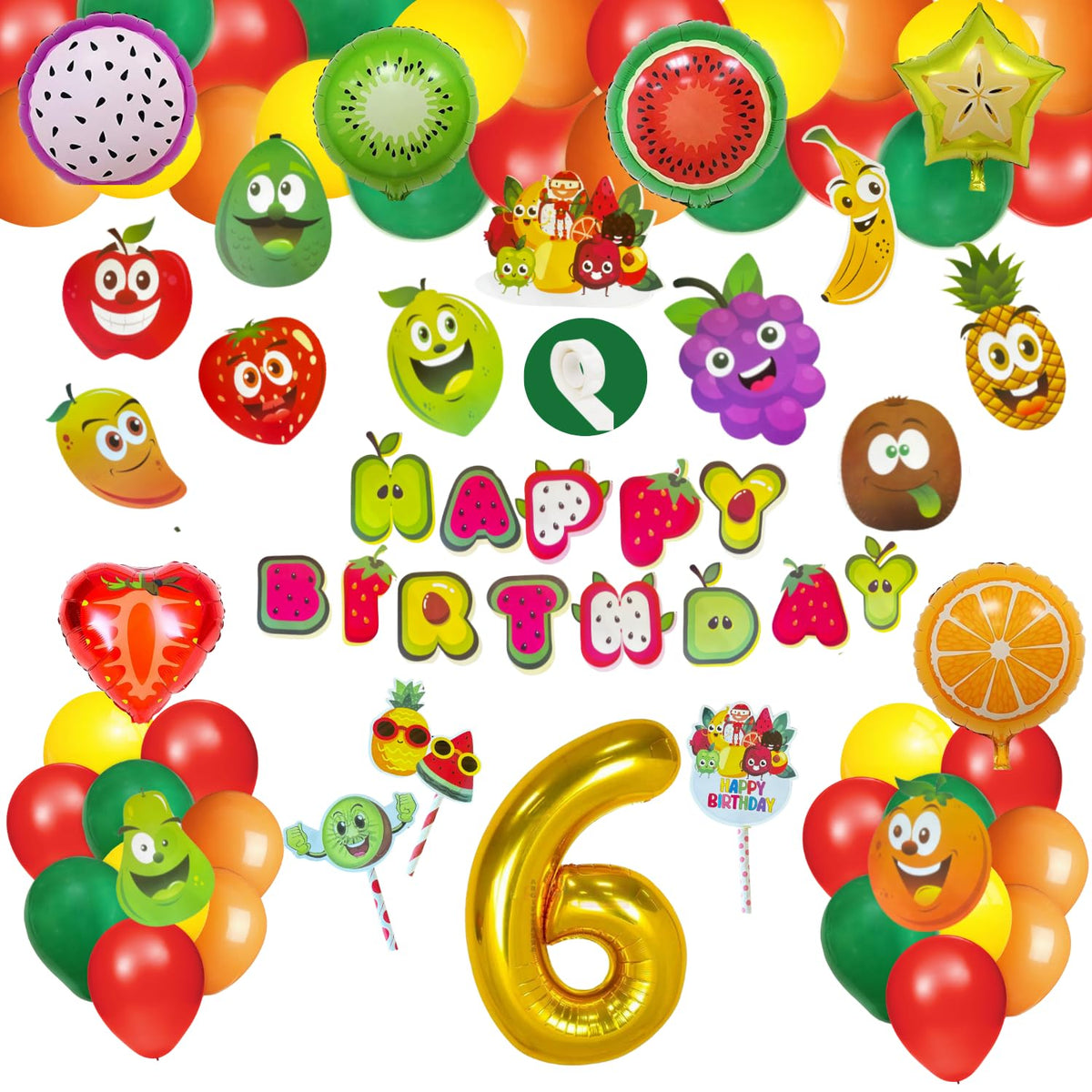 FI  FLICK IN 56Pcs Fruit Theme Birthday Party Decoration Fruit Figure Cutouts Props Cake Topper 6th Birthday Decoration Kit For
