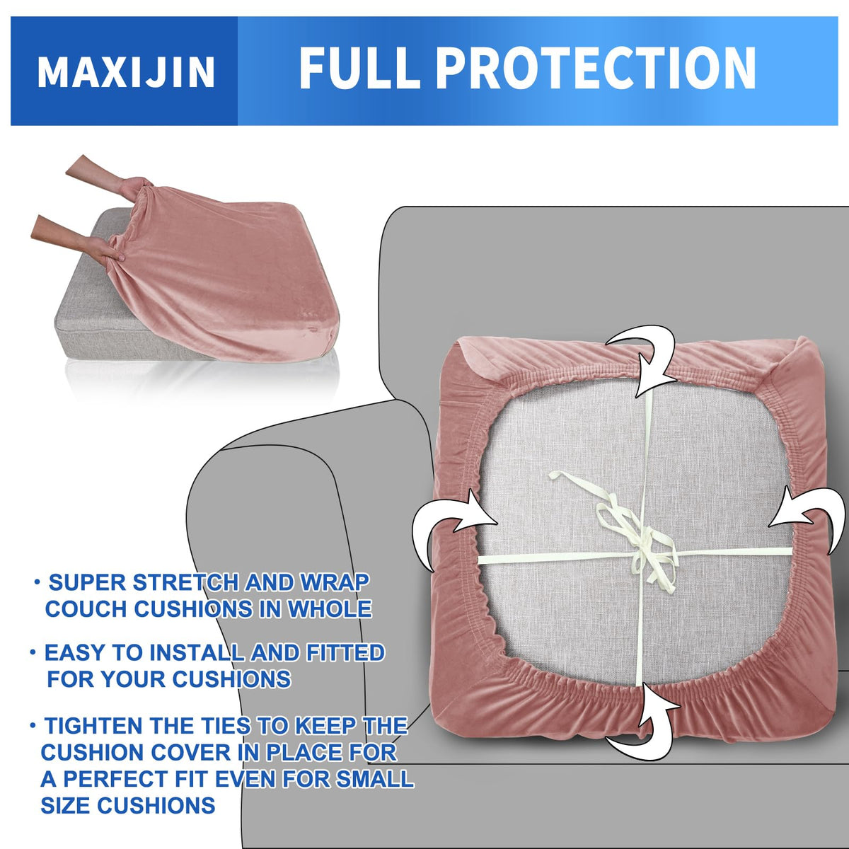 Maxijin Velvet Stretch Cushion Covers Couch Cushion Slipcovers Loveseat Sofa Cushion Covers For Individual Cushions With Elastic