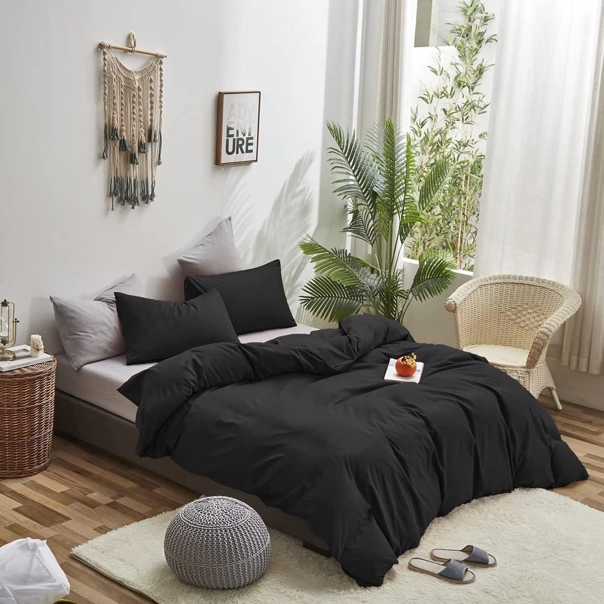 Houseri Black California King Comforter Set All Black Bedding Cal King Comforter Set Solid Black Cali King Comforter Simple Styl