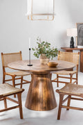 Vishwakarma Interiors Solid Sheesham Wood Round Dining Table, Natural Honey