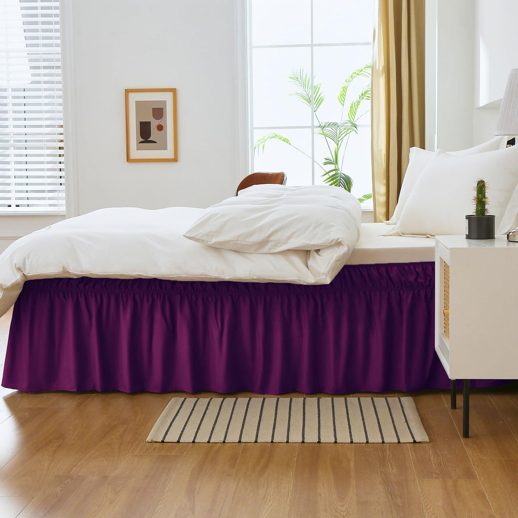 Meila Full Bed Skirt, Wrap Around Ruffle Bed Skit For Full Beds With 24 Inch Drop, Elastic Dust Ruffles Easy Fit Wrinkle & Fade Resistant, Purple
