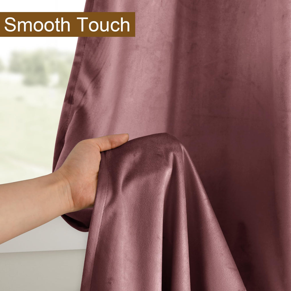 Dwcn Velvet Blackout Curtains - Wild Rose Tieable Window Curtains Panels Grommet Design Thick Fabric Thermal Insulated Window Dr