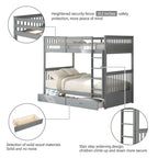 Merax Wood Bunk Bed With Drawers,Convertible Wood Bunk Bed With Ladders And Two Storage Drawers,Solid Wood Detachable Bunk Bed Frame With Ladders,Twin Over Twin Size,Grey