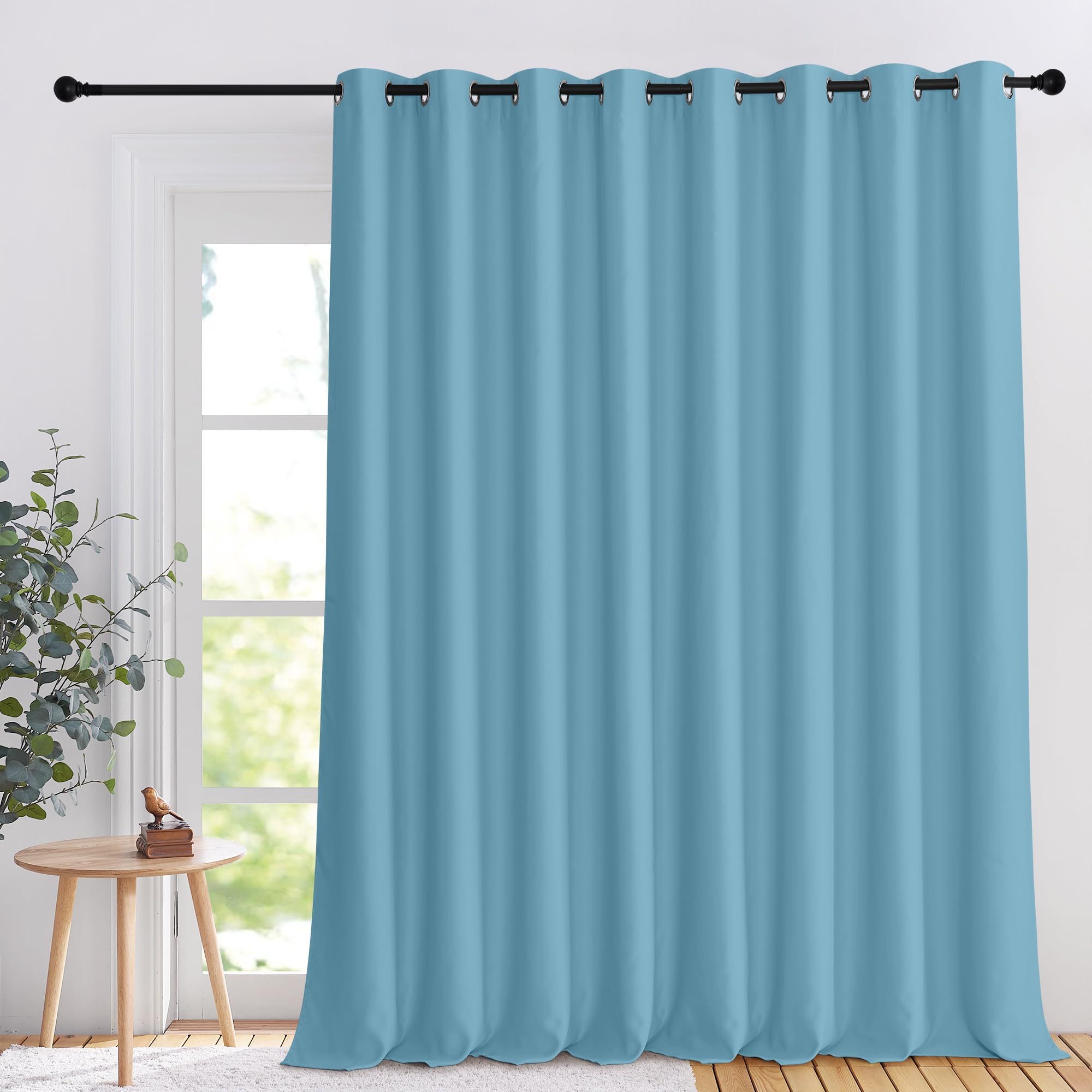 NICETOWN Blue Patio Sliding Door 108 inch Long, Extra Wide Grommet Room Darkening Thermal Insulated Sound Reducing Window Treatm