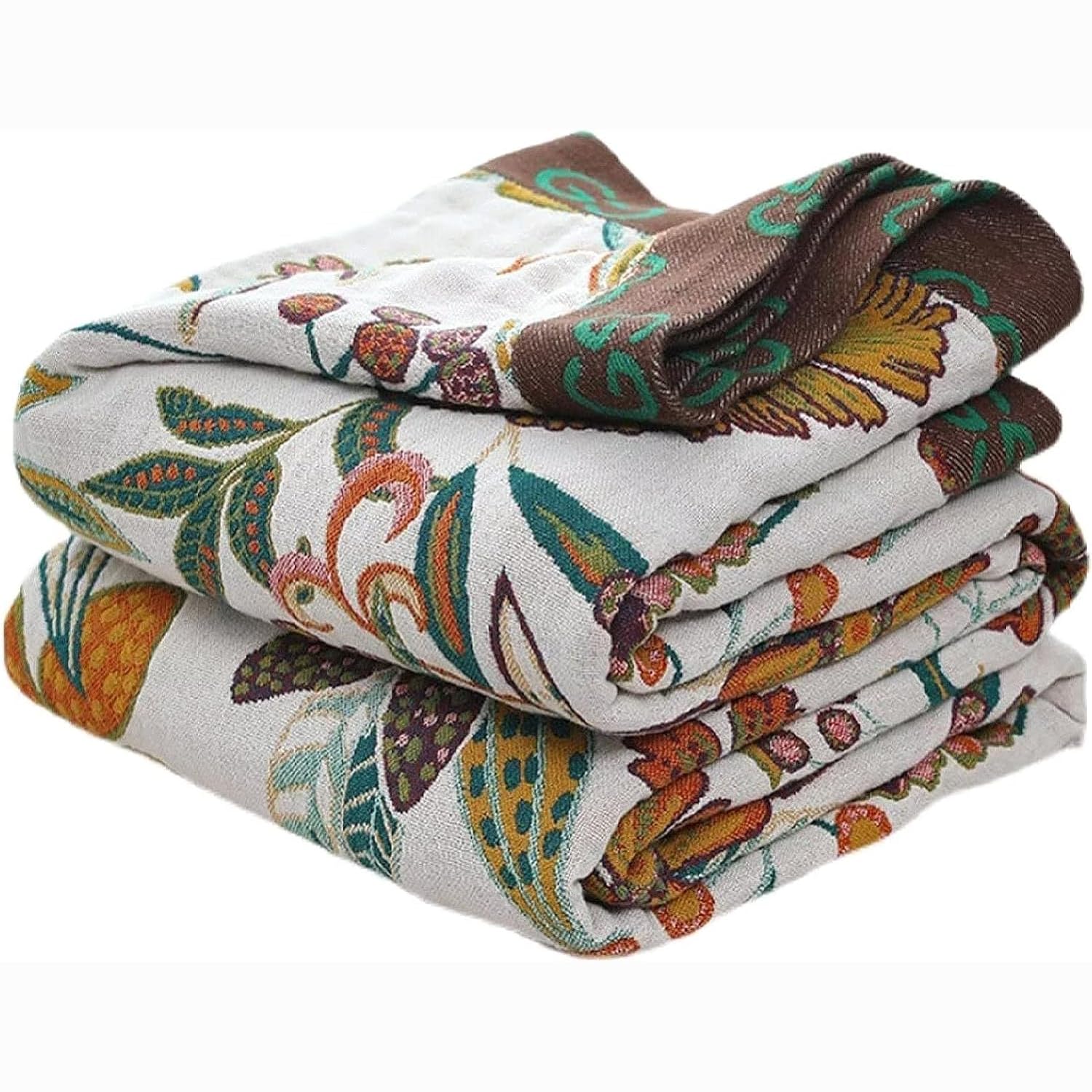 VANJOROY Boho Large Throw Blanket,100% Pure Organic Cotton Soft Sofa Bed Throw-Floral Farmhouse Decor Blanket,Reversible Bohemia
