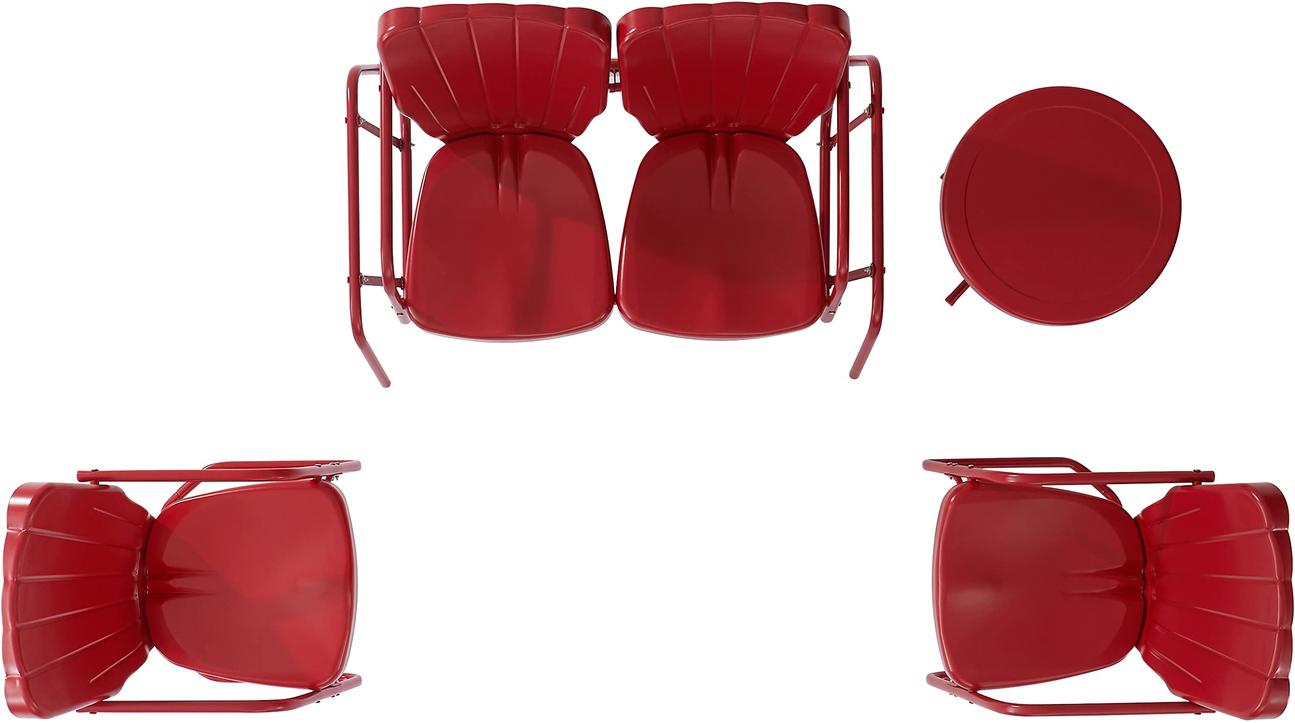 Crosley Furniture Ridgeland 4-Piece Retro Metal Outdoor Loveseat Glider Patio Furniture Set for Porch, Deck, Bright Red Gloss