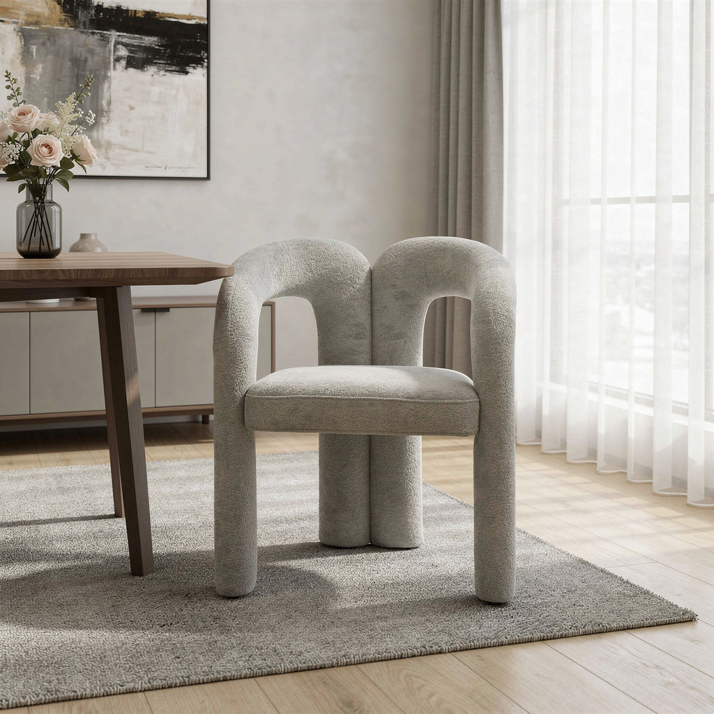 Dark Gray Boucle Partially Open Back Dining Arm Chair