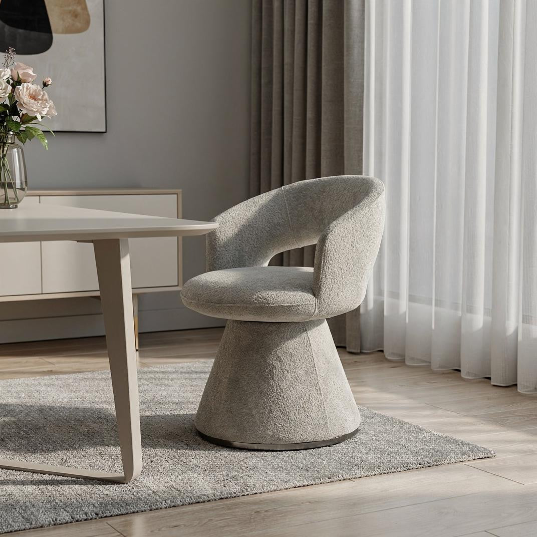 Dark Gray Boucle Partially Open Back Swivel Dining Arm Chair