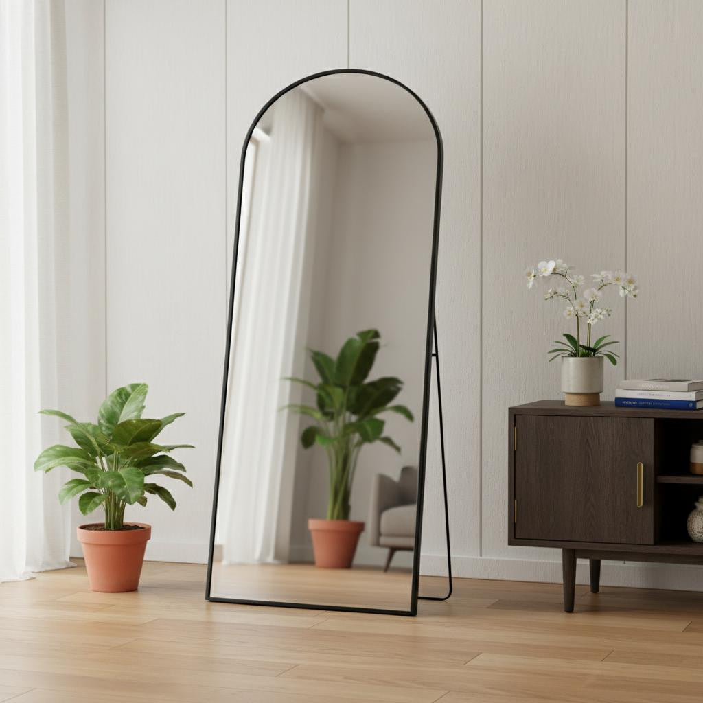 70 Black Metal Arch Wall Mounted Leaning Or Freestanding Framed Full Length Mirror