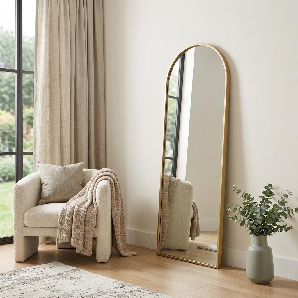 70 Gold Metal Arch Wall Mounted Leaning Or Freestanding Framed Full Length Mirror