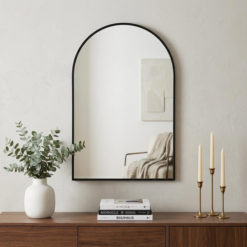 30 Black Metal Arch Framed Accent Mirror