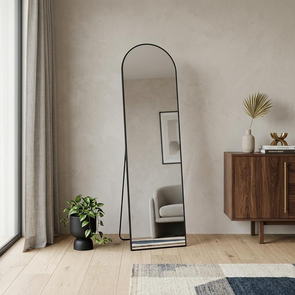 59 Black Metal Arch Wall Mounted Leaning Or Freestanding Framed Full Length Mirror
