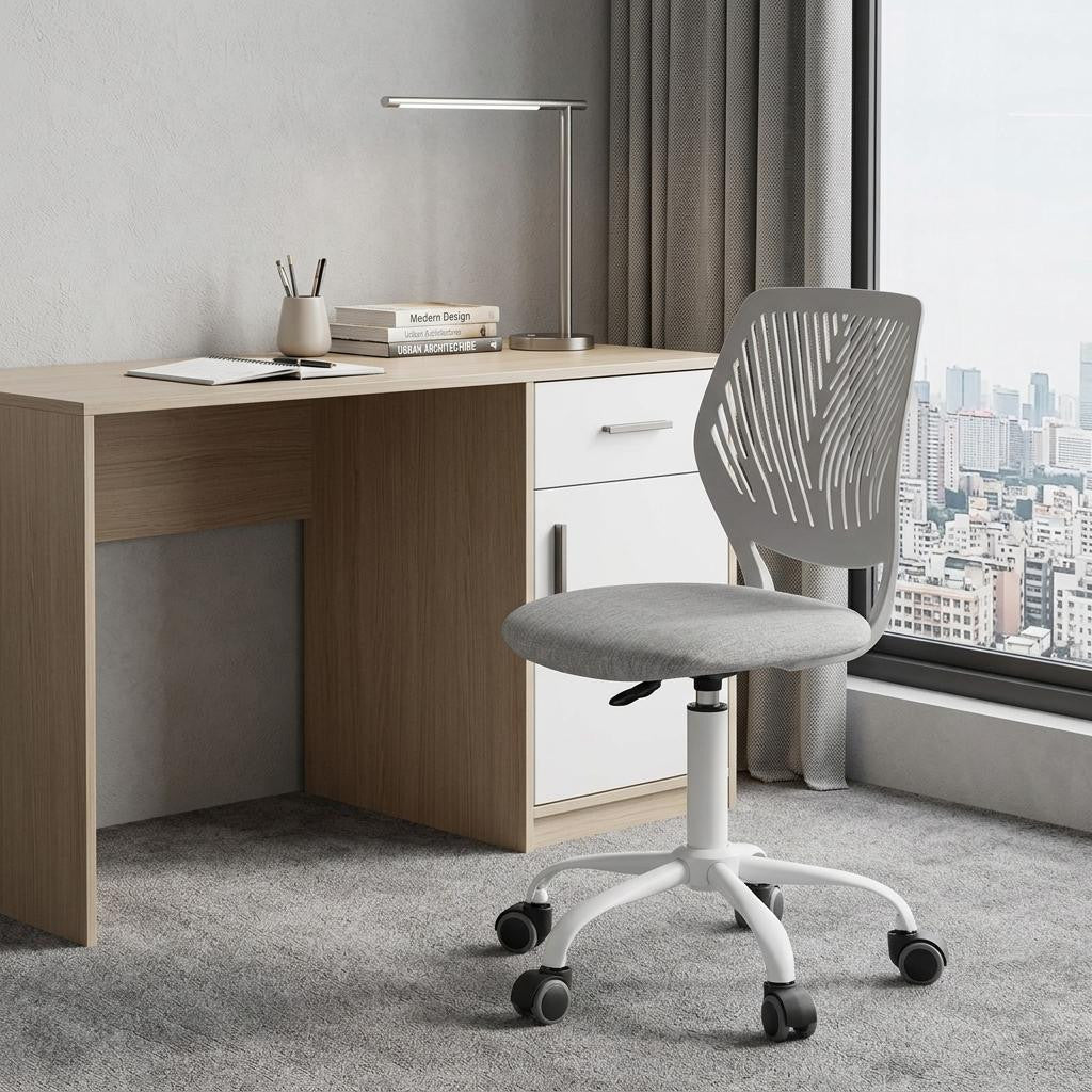 Gray and White Adjustable Height Swivel Rolling Office Chair
