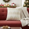 18 Ivory And Gold Cotton Christmas Trees Throw Pillow With Embroidery