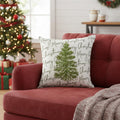 18 White And Green Cotton Merry Christmas Throw Pillow With Embroidery