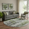 8 Olive Green Charcoal And Ivory Abstract Washable Round Rug With UV Protection