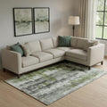 10 X 14 Olive Green Charcoal And Ivory Abstract Washable Area Rug With UV Protection