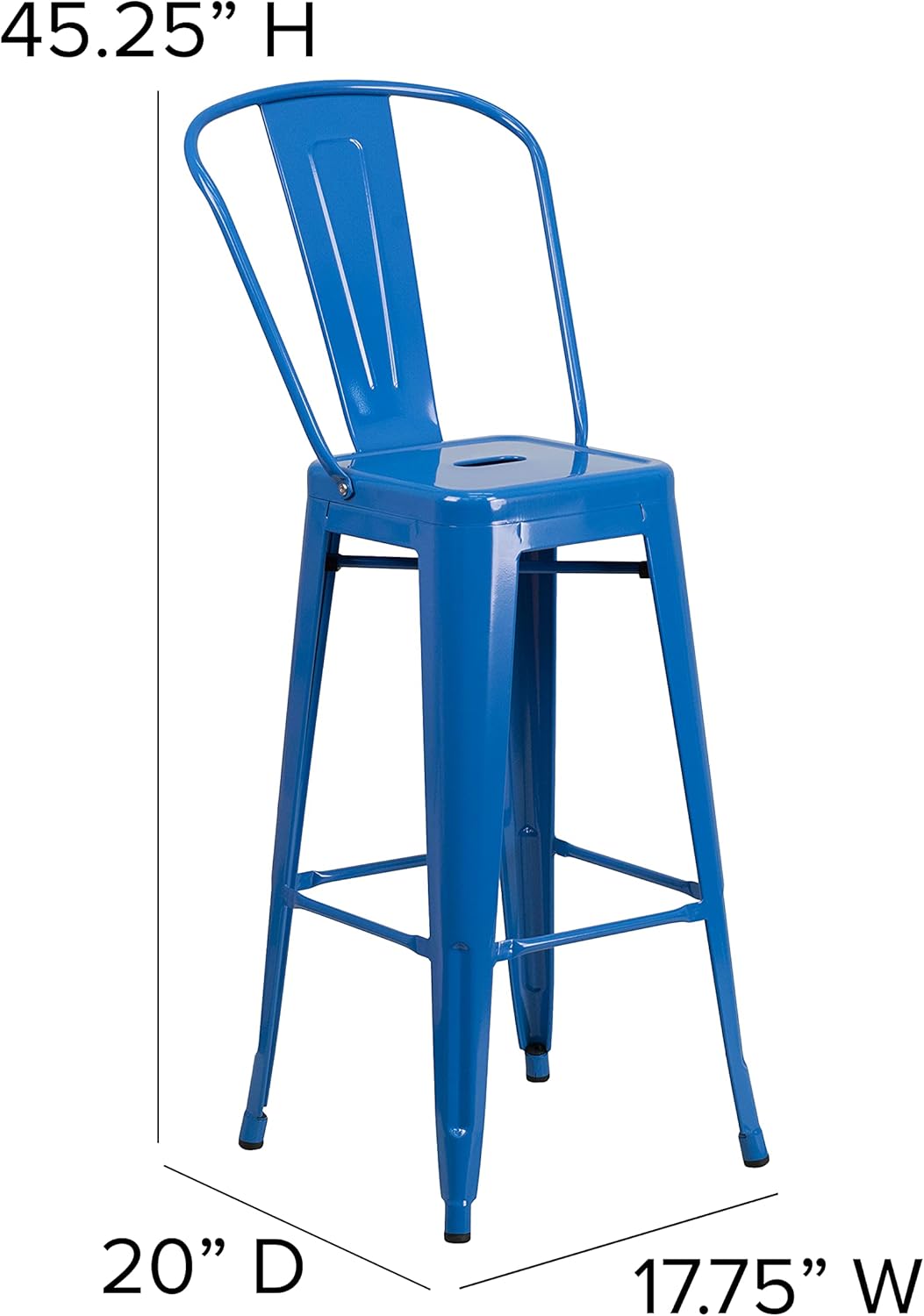 Commercial Grade 30 High Blue Metal Indoor-Outdoor Barstool with Removable Back