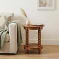 22 Inch Brown Solid Wood Round End Table With Shelf