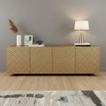 94 Gold Wood Carved Geometric Sideboard With Four Doors